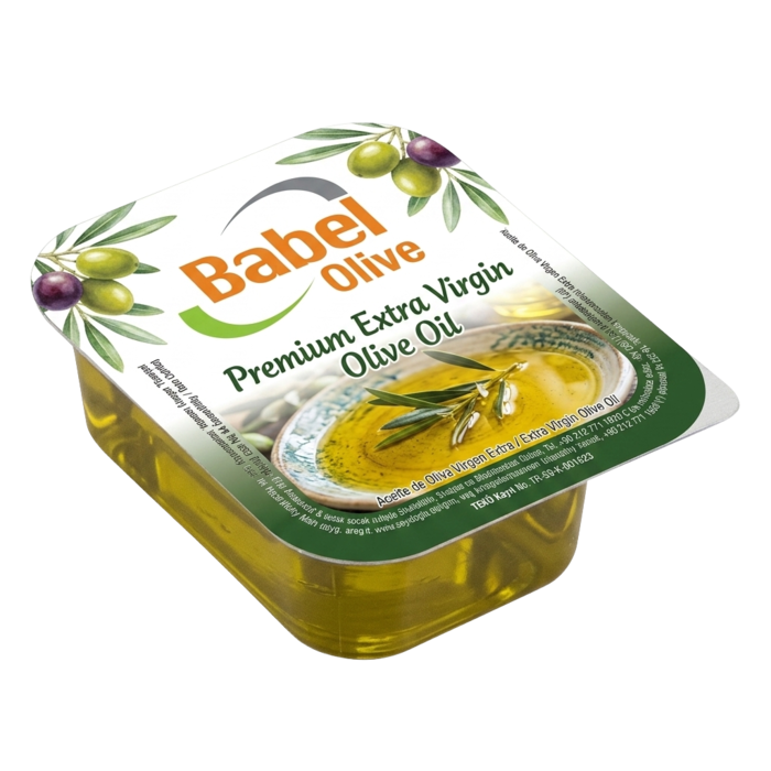 Portion individuelle scellée d'huile d'olive de 20 g, marque Babel Olive